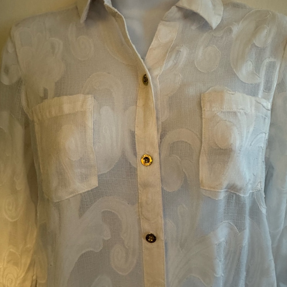 Lilly Pulitzer Sheer White Button-Down Swim cover up. - Picture 2 of 5